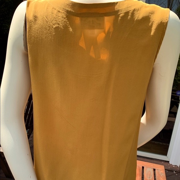 100% Silk Woman Tank Top mustard like natural Tan color deep round neck US M-L - Picture 4 of 5